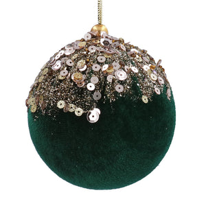 Gisela Graham Green Velvet Bauble with Gold Cascade image 0