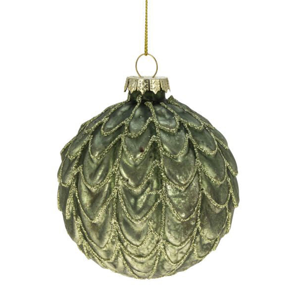 Weiste Green Glass Bauble with Gold Glitter image 0