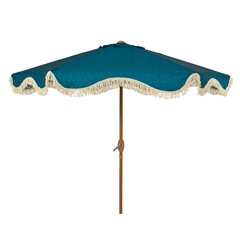 Round 2.2m Fringed Garden Umbrella Parasol - Blue Floral image 0