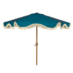 Round 2.2m Fringed Garden Umbrella Parasol - Blue Floral image 0
