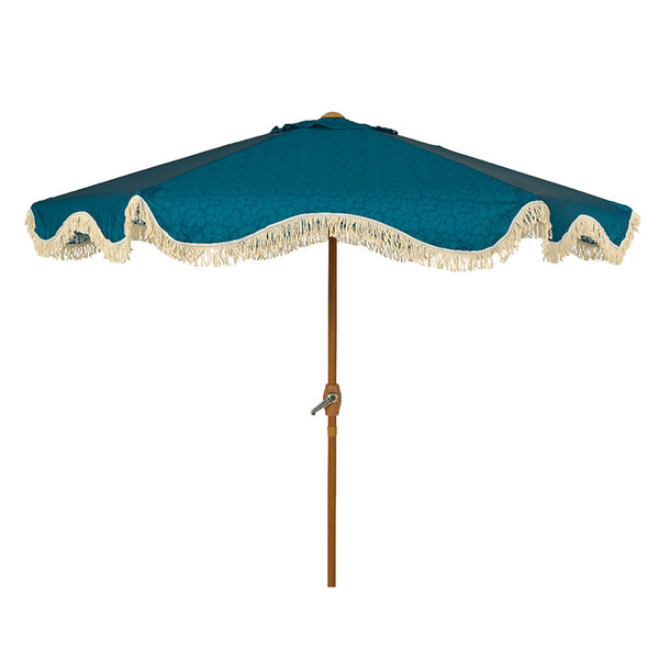 Round 2.2m Fringed Garden Umbrella Parasol - Blue Floral image 0
