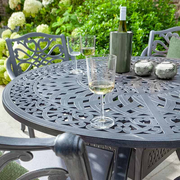Hartman Capri 4 Seat Round Garden Dining Set in Antique Grey with Parasol &amp; Base image 4