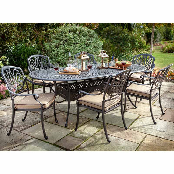 Hartman Amalfi 6 Seat Outdoor Dining Set in Bronze with Oval Table, 3m Parasol &amp; 15kg Base image 1