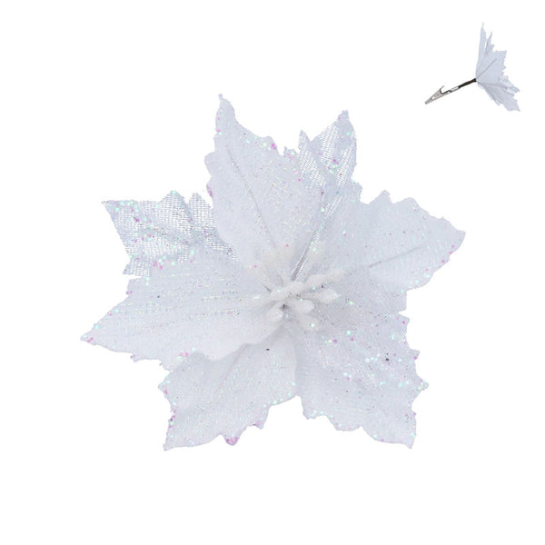Gisela Graham White Fabric Poinsettia Clip image 0