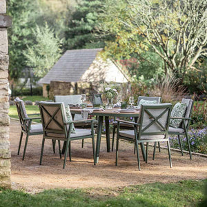 Bramblecrest RHS Wisley 6 Seat Elliptical Garden Dining Set in Sage with Parasol &amp; Base image 1