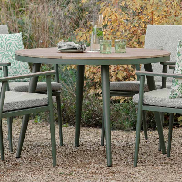 Bramblecrest RHS Wisley 4 Seat Round Dining Set in Sage with Parasol &amp; Base image 1