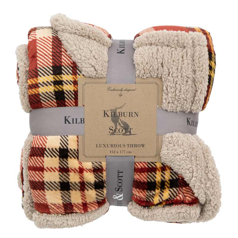 Kilburn & Scott Tartan Sherpa Throw in Red image 0