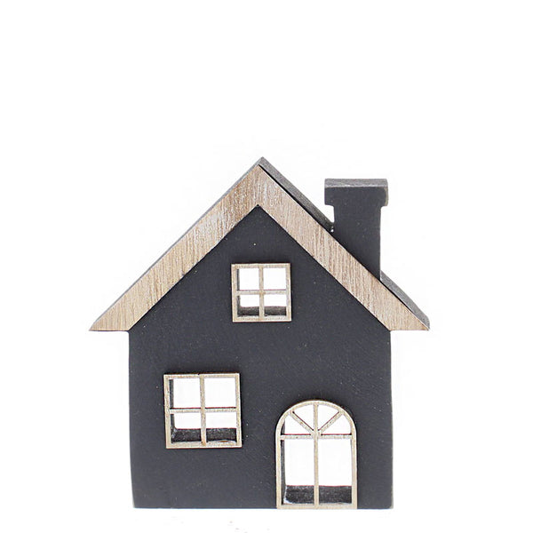 Festive Black Wooden House - 12cm image