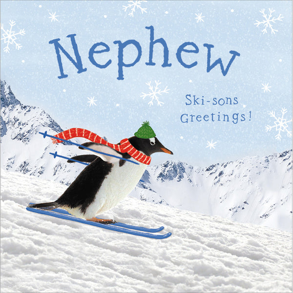 Woodmansterne Penguin Running Nephew Christmas Card image 0