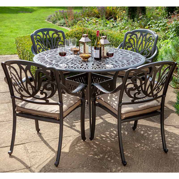 Hartman Amalfi 4 Seat Round Garden Dining Set in Bronze with 2.5m Parasol &amp; 15kg Base image 2
