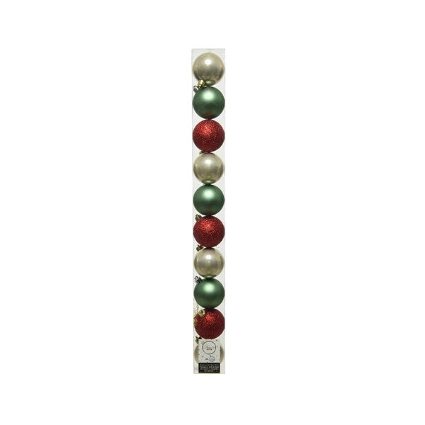Decoris Shatterproof Baubles in Red, Green & Pearl (Pack of 10) image 0