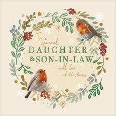 Woodmansterne Christmas Robins Daughter & Son-In-Law Christmas Card image 0