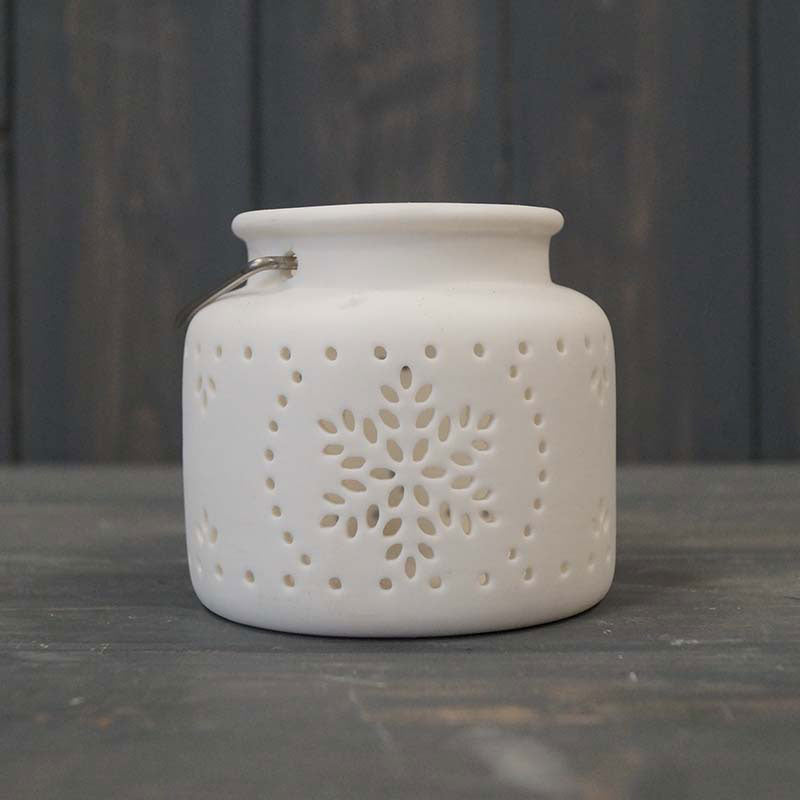 Satchville White Ceramic Tealight Holder with Snowflake Design image 0