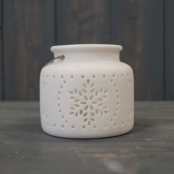Satchville White Ceramic Tealight Holder with Snowflake Design image 0