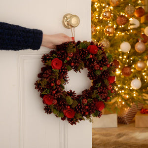 Festive Red Rose & Pinecone Wreath image 3