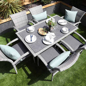 Supremo Iris 6 Seat Rectangular Dining Set with Parasol &amp; Base image 2
