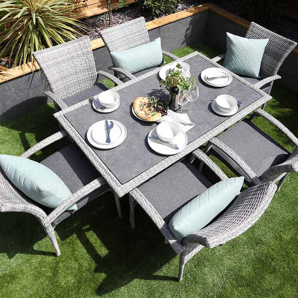Supremo Iris 6 Seat Rectangular Dining Set with Parasol &amp; Base image 2
