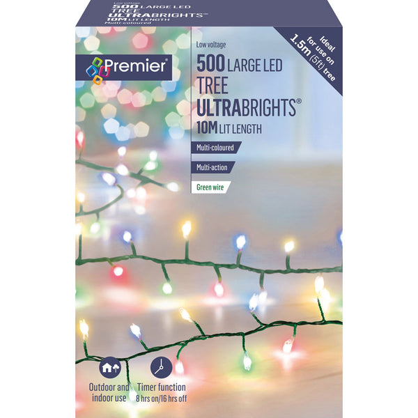 Premier 500 Multi-Action Large LED TREE ULTRABRIGHTS with Timer - Multi-Coloured image 1
