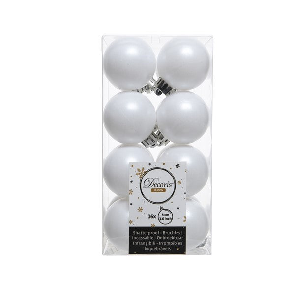 Decoris Shatterproof Baubles in Winter White (Pack of 16) image 0