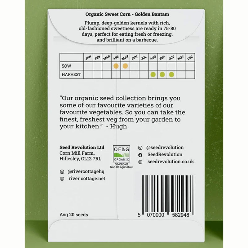 River Cottage Organic Seeds – Sweet Corn ‘Golden Bantam’ (1 Packet) image 0