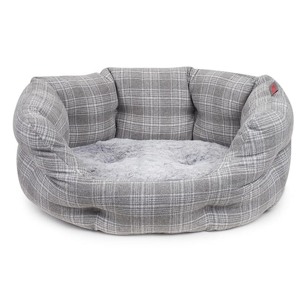 Zoon Grey Plaid Oval Dog Bed image 1