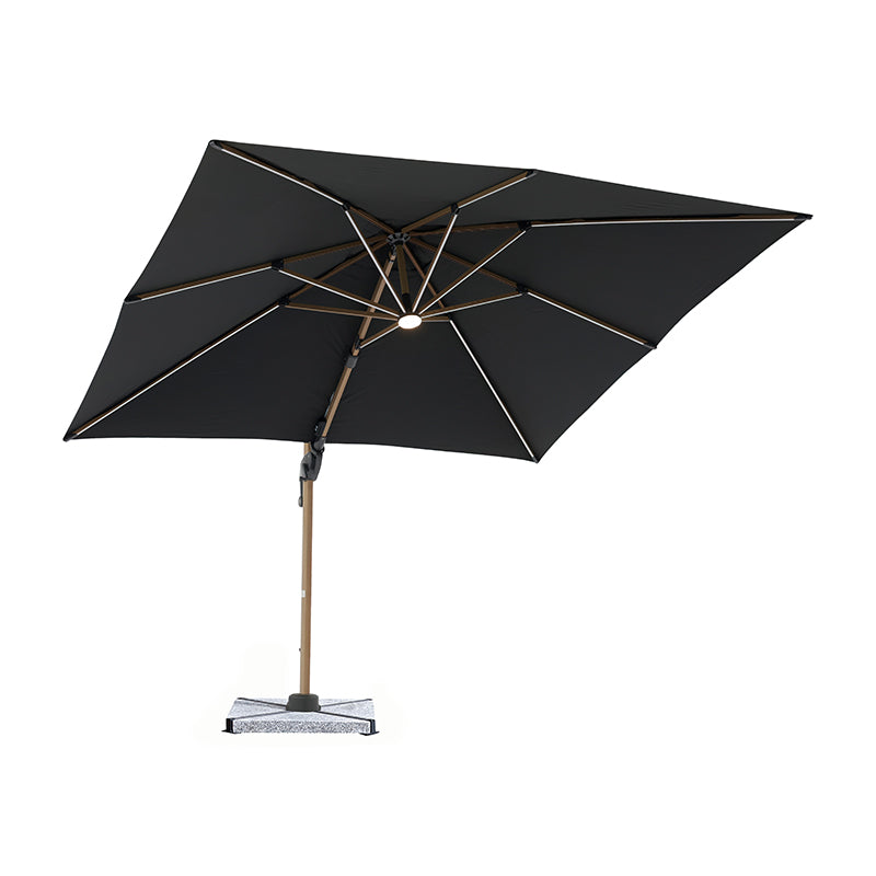 Bramblecrest Truro 3 x 3 m Square Cantilever Wood Effect Parasol in Grey with LED, Granite Base &amp; Cover image 0