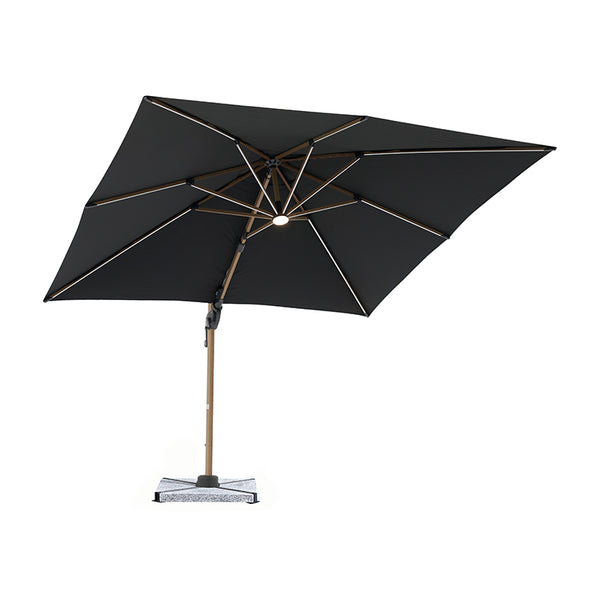 Bramblecrest Truro 3 x 3 m Square Cantilever Wood Effect Parasol in Grey with LED, Granite Base &amp; Cover image 1