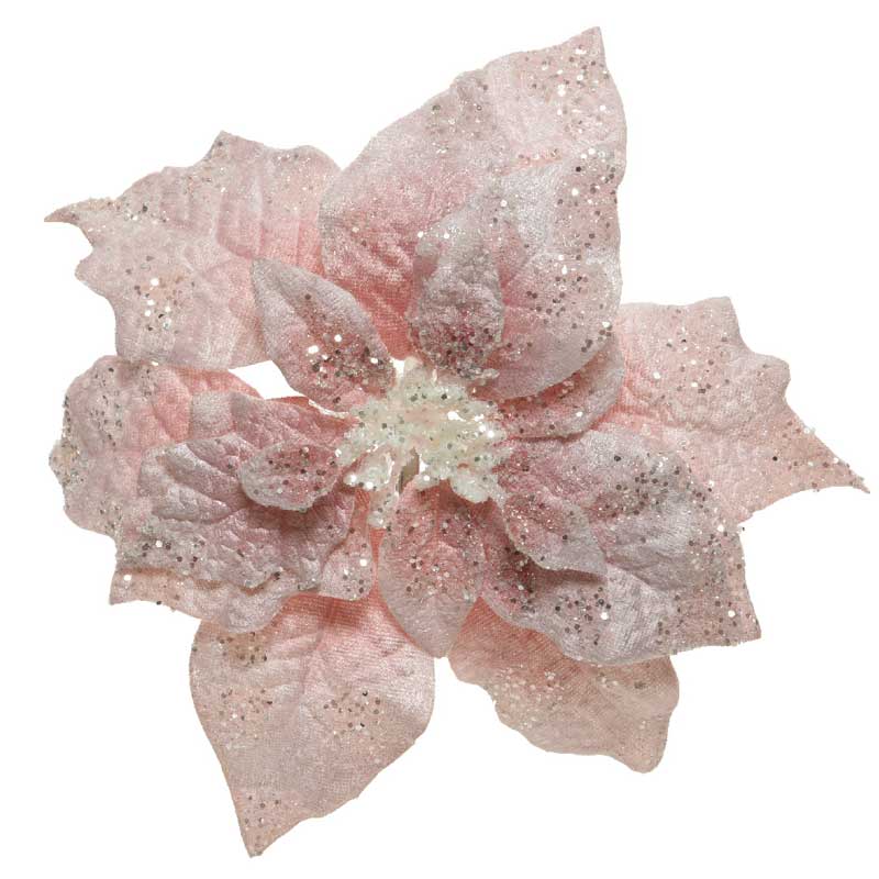 Everlands Blush Pink Velvet Poinsettia Clip image 0