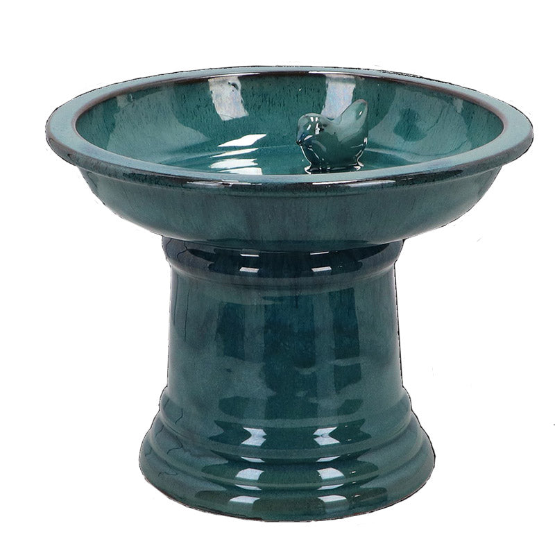 Fallen Fruits Small Ceramic Bird Bath on Pedestal Petrol image 0
