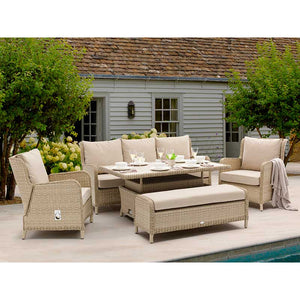 Bramblecrest Somerford Rattan Reclining 3-Seater Sofa &amp; Armchairs Set with Bench &amp; Rectangular Dual Height Table image 1