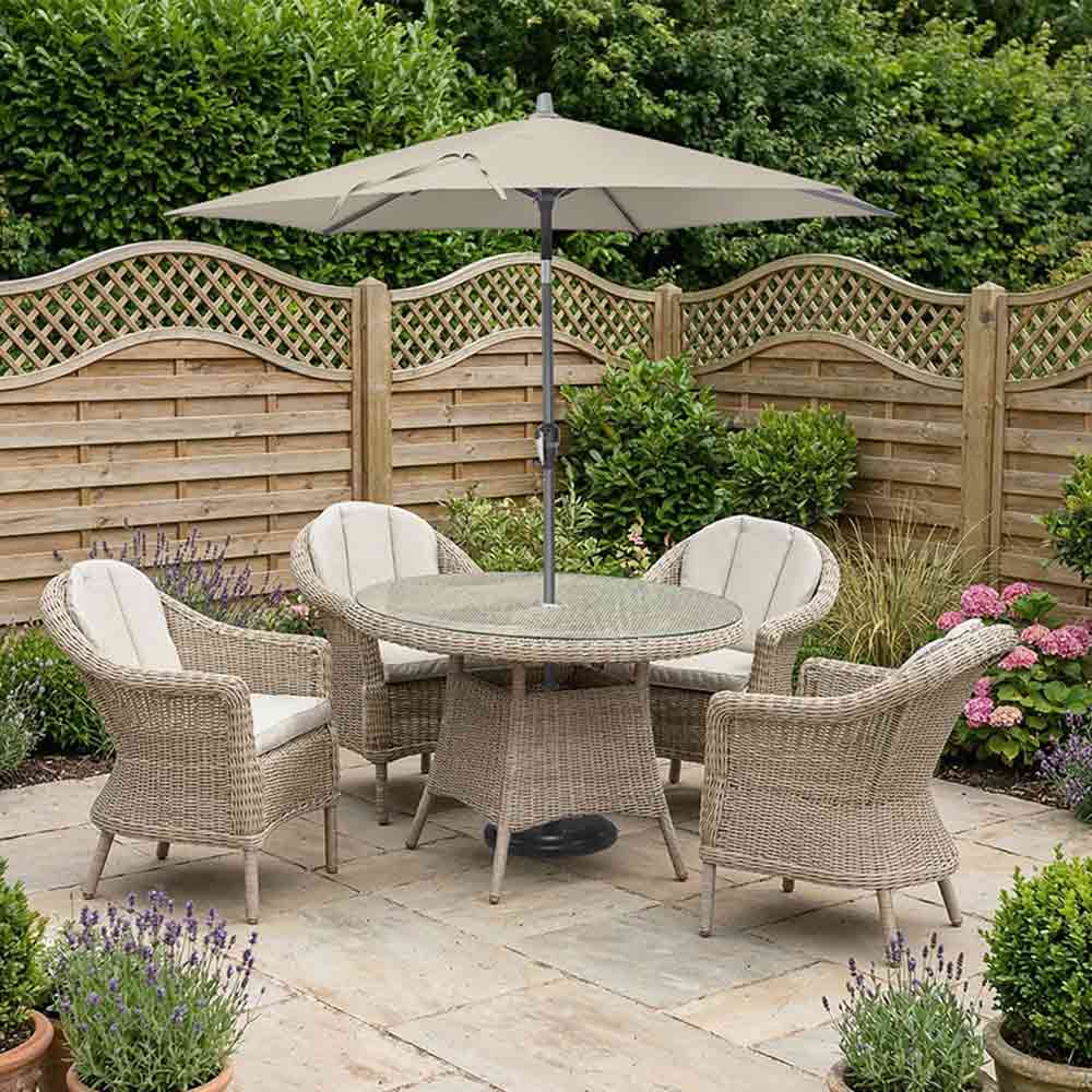 Orchard Life Bramley 4 Seat Round Dining Set with 2.5m Parasol & Base image 0