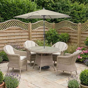 Orchard Life Bramley 4 Seat Round Dining Set with 2.5m Parasol & Base image 0