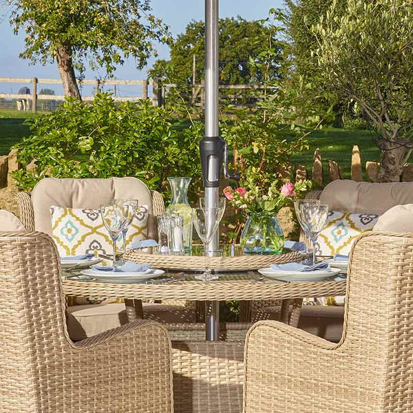 Bramblecrest Somerford Rattan 6 Seat Round Dining Set with Lazy Susan, Parasol &amp; Base image 3