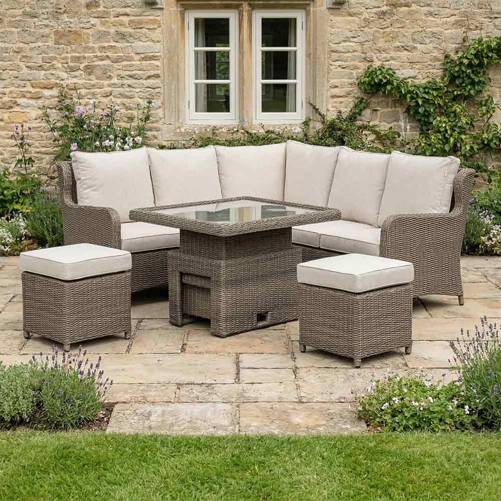 Orchard Life Braeburn Mini Corner Garden Sofa Set with 2 Stools & Rectangular Hi-Lo Table