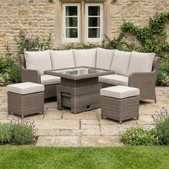 Orchard Life Braeburn Mini Corner Garden Sofa Set with 2 Stools & Rectangular Hi-Lo Table