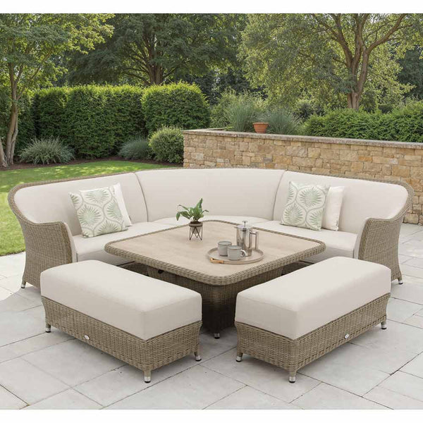 Bramblecrest Monte Carlo Curved Corner Sofa Set with Square Piston Adjustable Table & 2 Benches