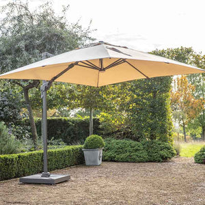 Bramblecrest Truro 3 x 3m Square Cantilever Parasol in Sand with LED, Granite Base & Cover