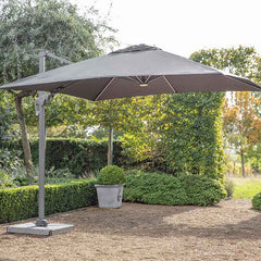 Bramblecrest Truro 3 x 3 m Square Cantilever Parasol in Grey with LED, Granite Base & Cover