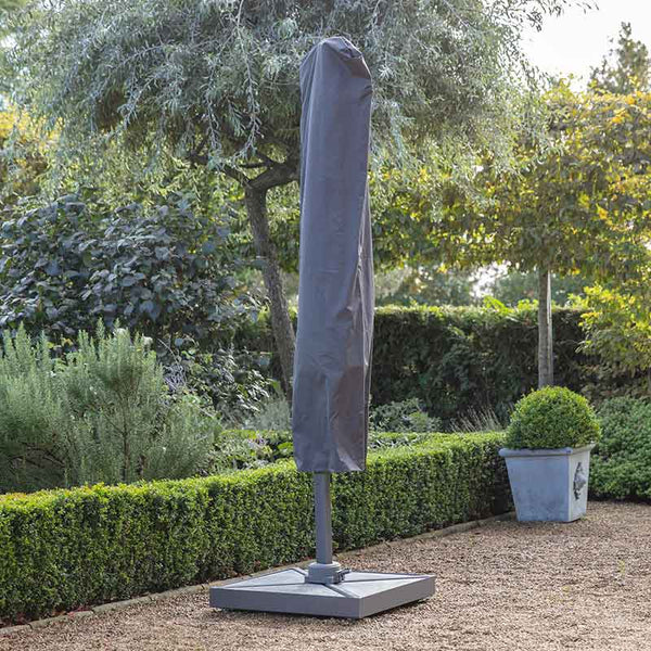 Bramblecrest Truro 3 x 3 m Square Cantilever Parasol in Grey with LED, Granite Base & Cover