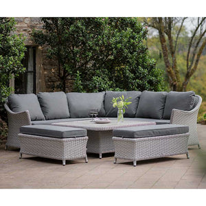 Bramblecrest Wentworth Curved Modular Corner Sofa Set in Pewter with Square Dual Height Table & 2 Benches