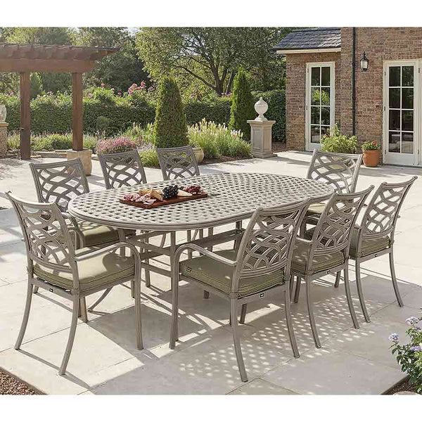 Hartman Buxton 8 Seat Oval Garden Dining Set in Maize with 3m Parasol & Base
