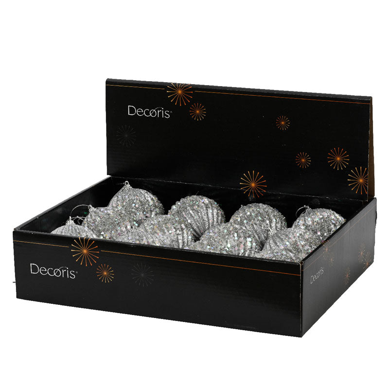 Decoris Foam Bauble in Silver with Iridescent Glitter image 0