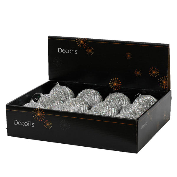 Decoris Foam Bauble in Silver with Iridescent Glitter image 1