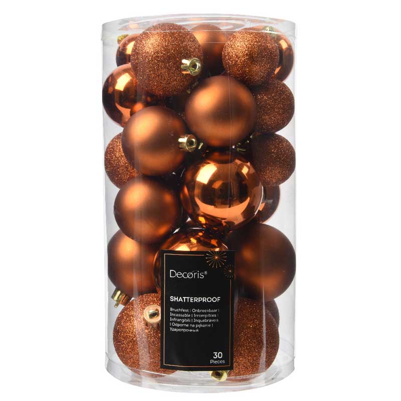 Decoris Shatterproof Baubles in Warm Cider (Pack of 30) image 0