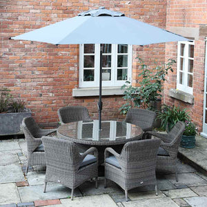 Supremo Verona 6 Seat Dining Set with 140cm Round Table, 3m Parasol & Base image 5