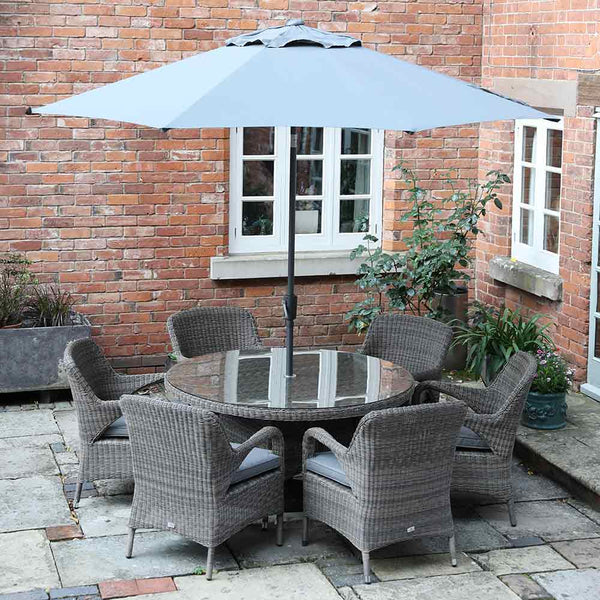 Supremo Verona 6 Seat Dining Set with 140cm Round Table, 3m Parasol & Base image 5