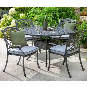 Hartman Capri 4 Seat Round Garden Dining Set in Antique Grey with Parasol &amp; Base image 3