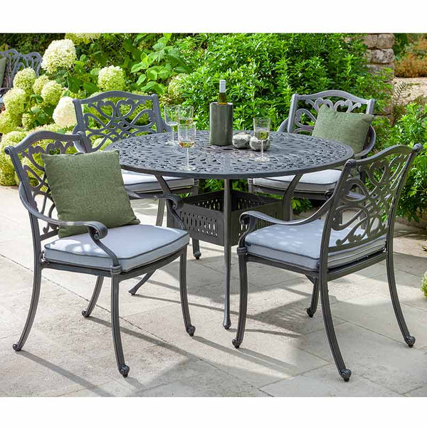 Hartman Capri 4 Seat Round Garden Dining Set in Antique Grey with Parasol &amp; Base image 3