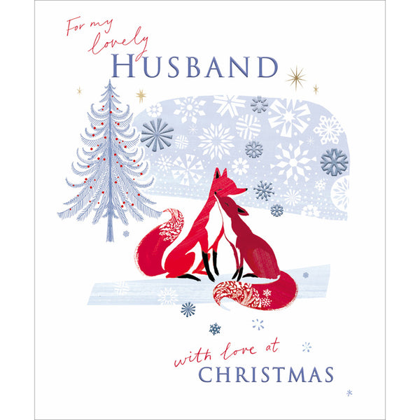 Woodmansterne 2 Foxes Snuggling Husband Christmas Card image 0