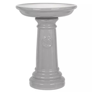 Woodlodge Heritage Glazed Bird Bath 37cm Grey & White image 0